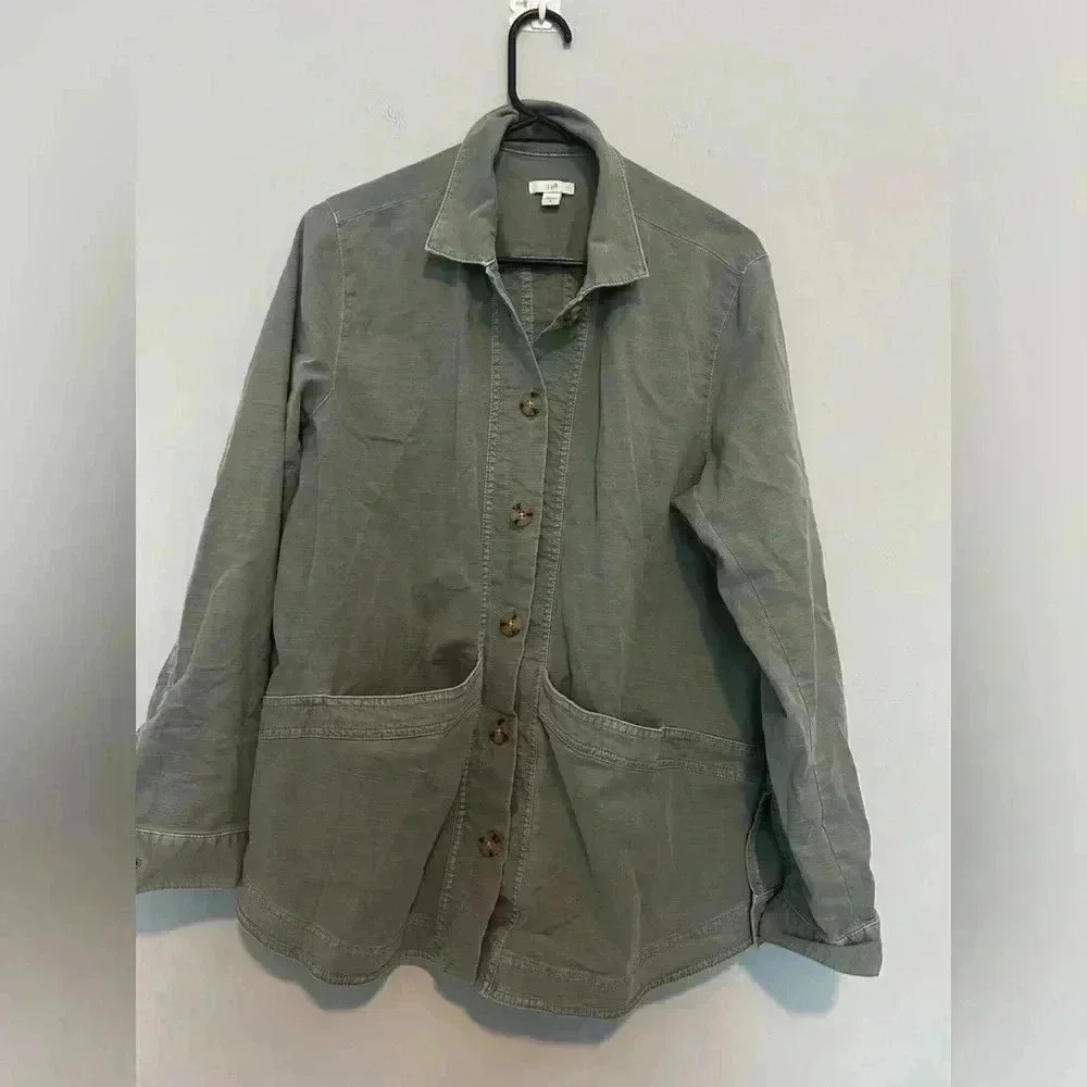 J Jill Womens sz M Jacket Light Green Button Front Pockets Long Sleeve